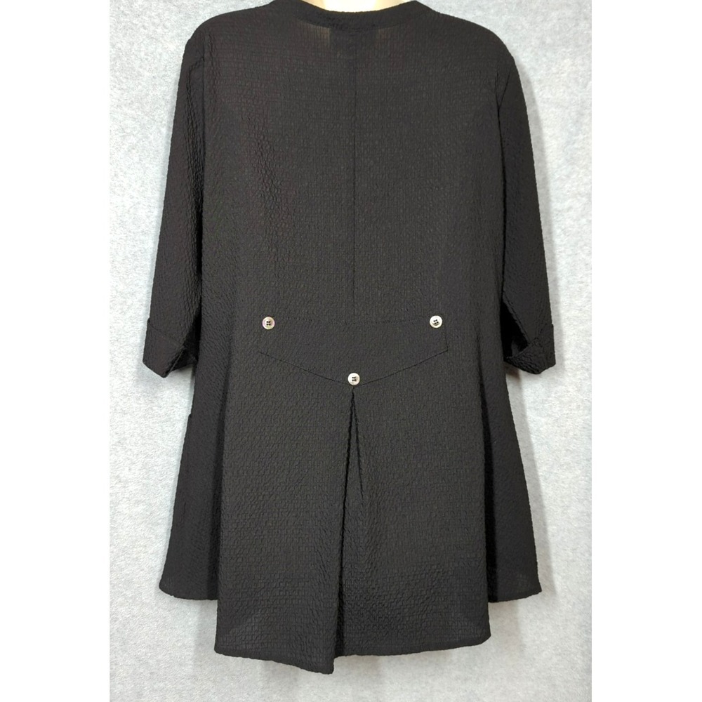 Vtg Joseph RIBKOFF Puckered Tunic Top 10 Black Button Up Versatile Chic Up Town